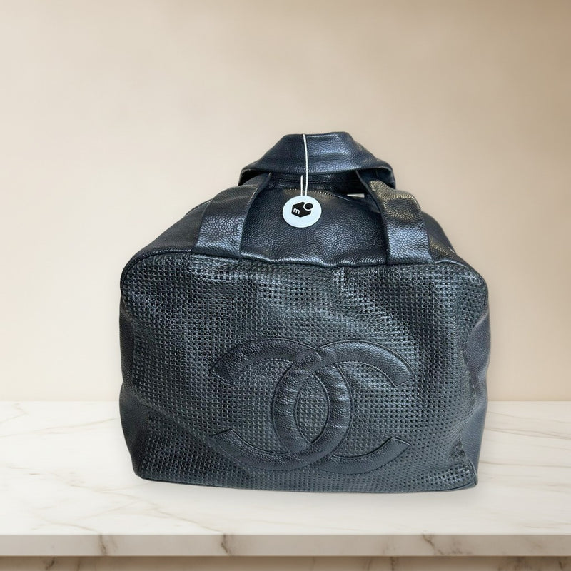 Chanel Coco Mark Shoulder Bag Mesh Leather Black Silver Hardware