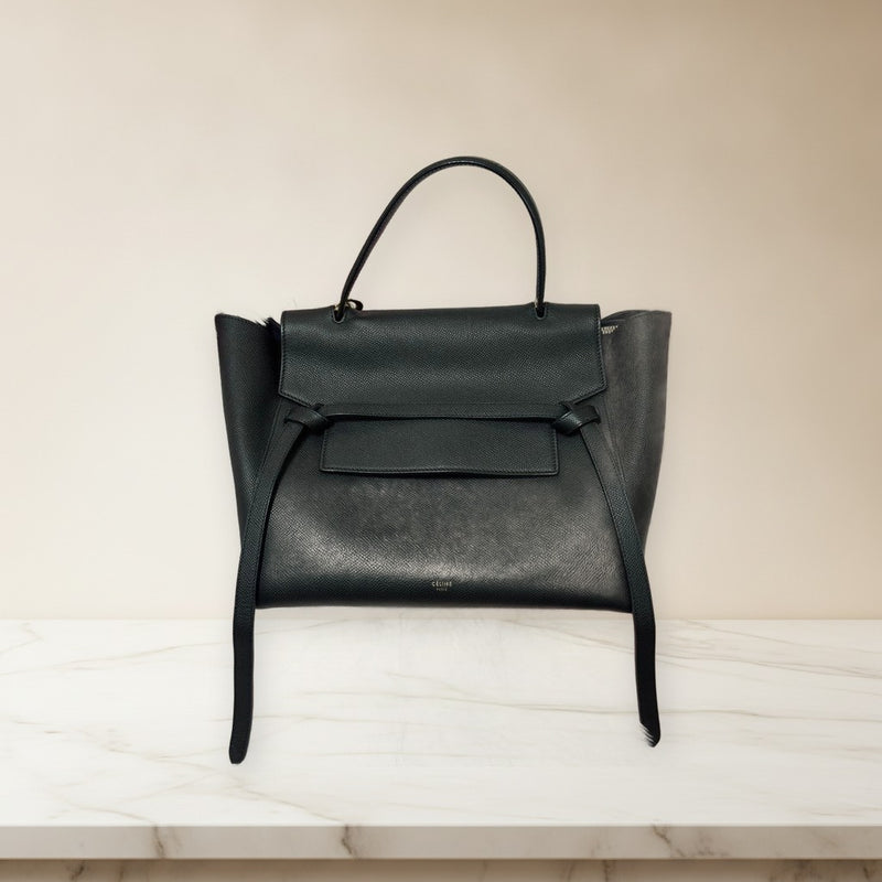 Celine Belt Bag Mini Handbag Shoulder Bag Black Leather Gold Hardware