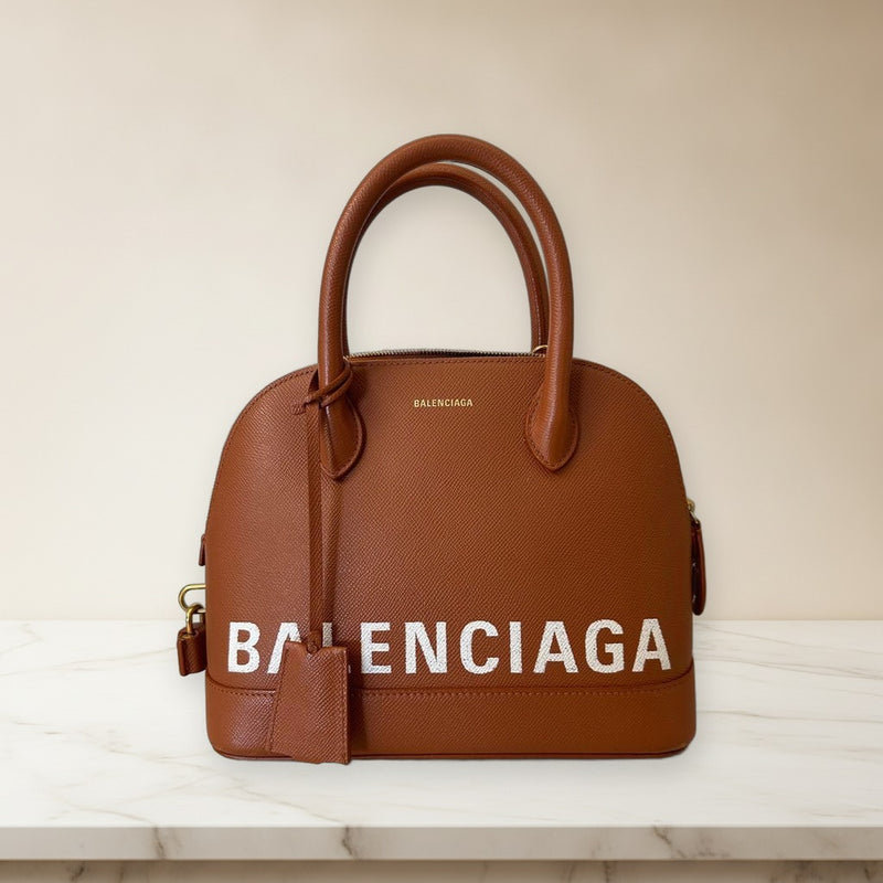 Balenciaga Ville M Top Handle Bag Calfskin Brown Shoulder Crossbody