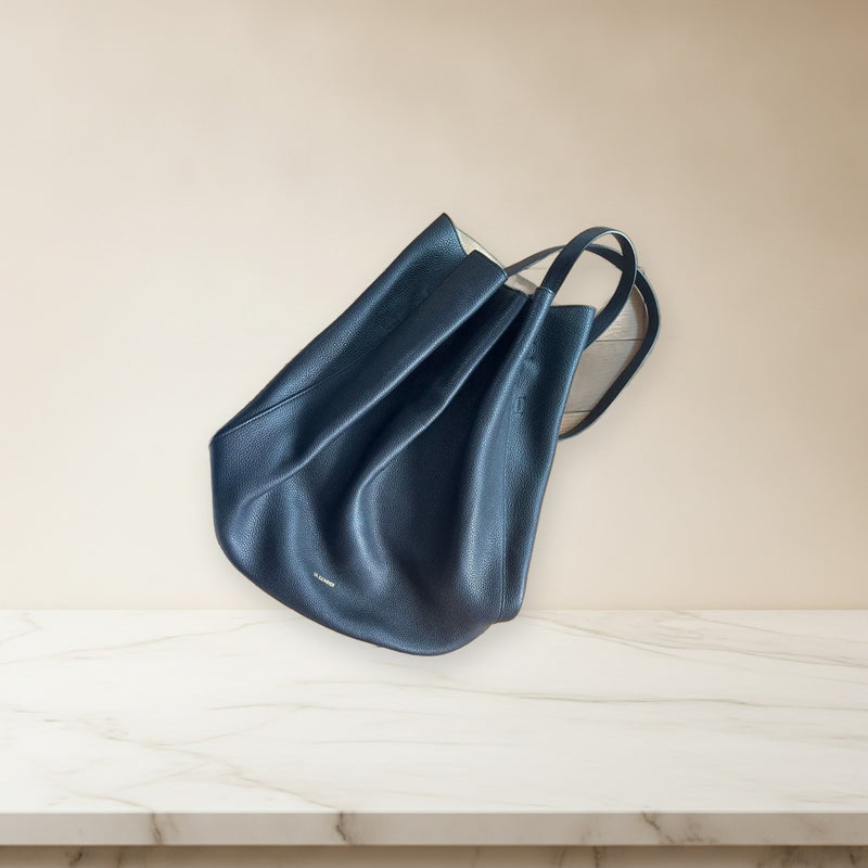 Jil Sander Drawstring Backpack Shoulder Bag Black Leather