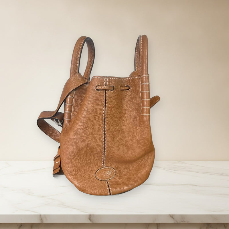 Tods Drawstring Bucket Bag Shoulder Bag Leather Brown