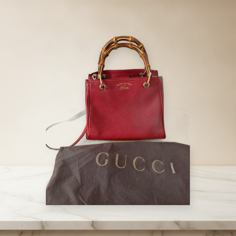 Gucci Bamboo Handle Handbag Red Leather