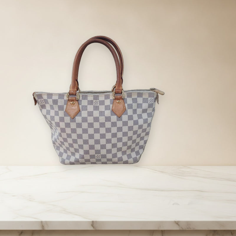 Louis Vuitton Damier Azur Saleya Pm Tote Bag White