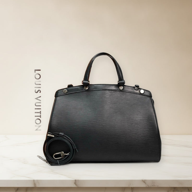 Louis Vuitton Epi Bu Tote Bag Shoulder Handbag Cowhide Leather Black Silver