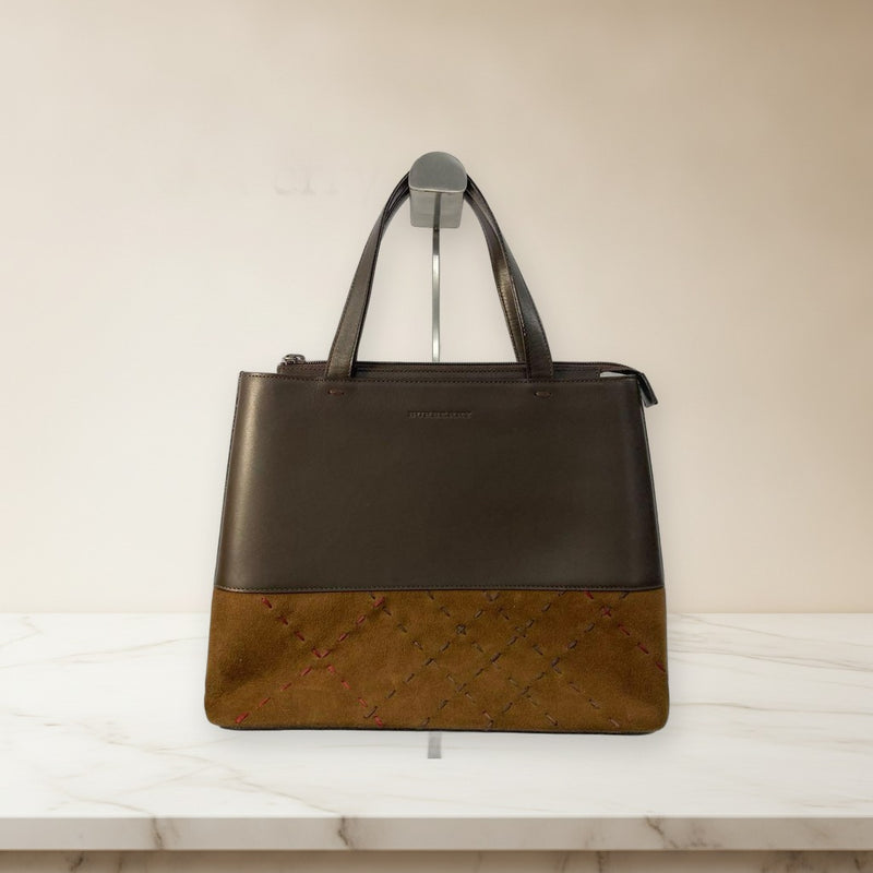 Burberry Handbag Shoulder Bag Brown Leather Suede