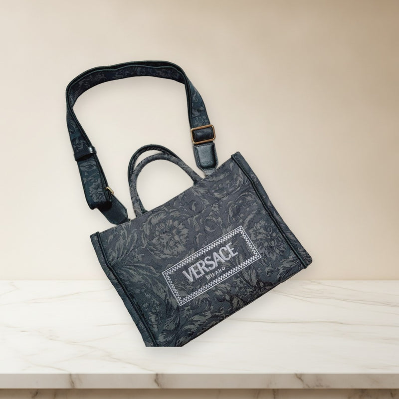 Versace Athena 2-Way Tote Bag Canvas Gray Shoulder Bag
