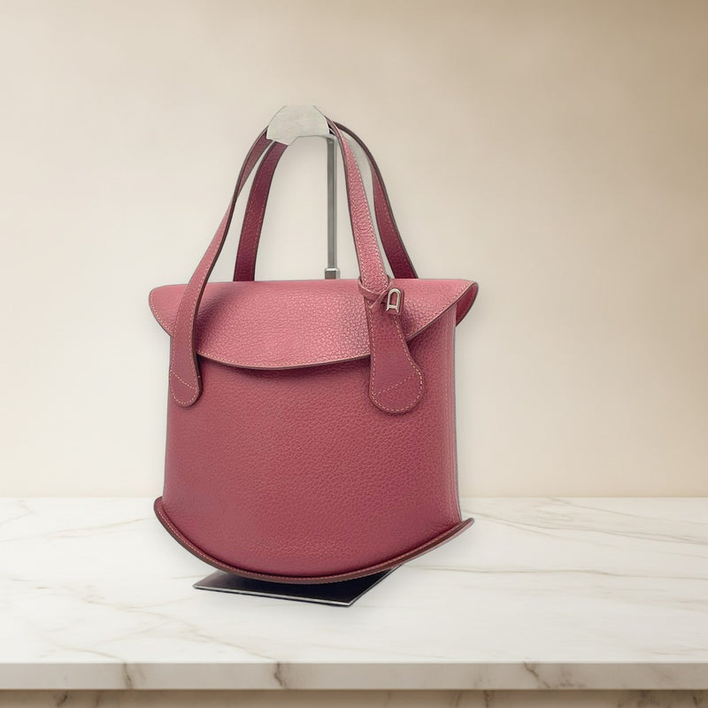 Delvaux Songe Handbag Tote Bag Pink Leather Magnetic Closure