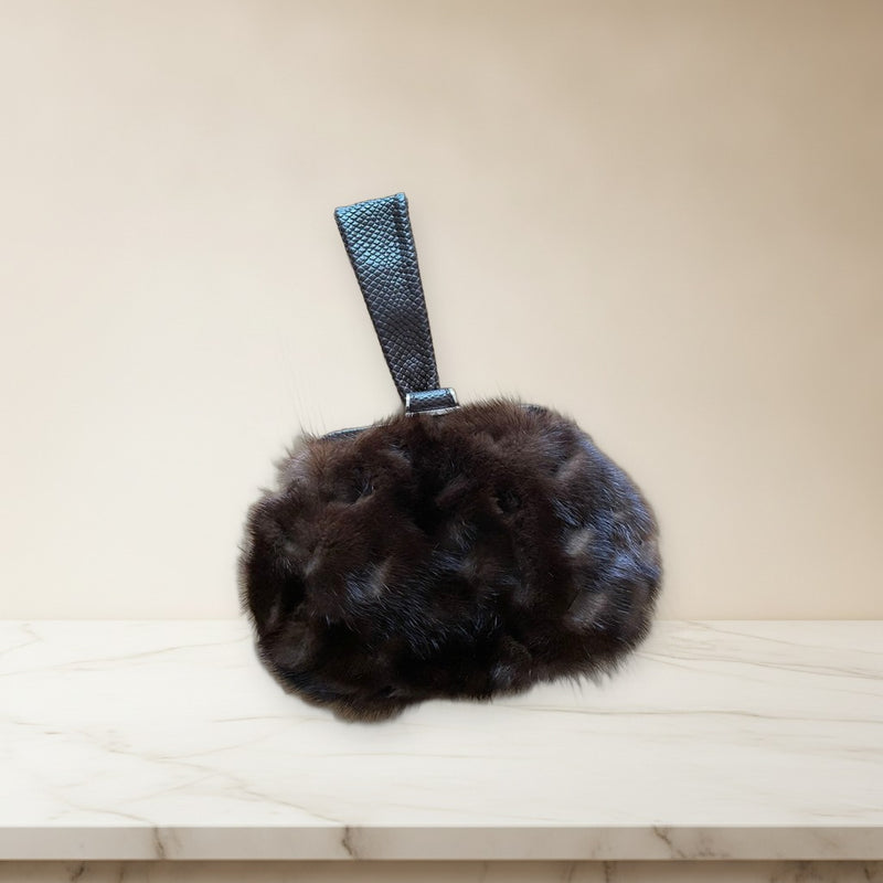 Salvatore Ferragamo Fur Handbag Shoulder Bag Brown