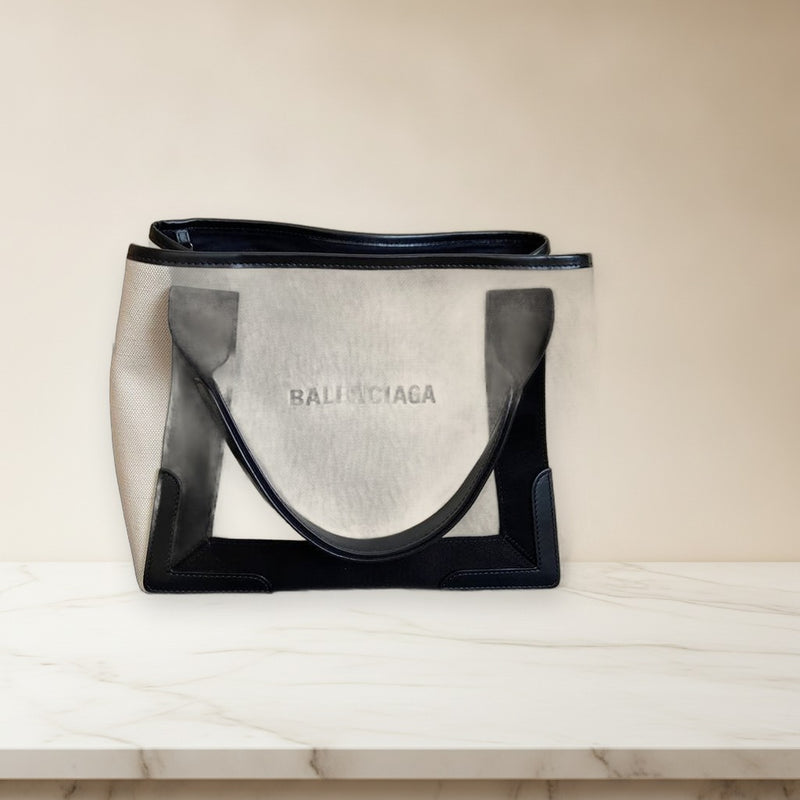 Balenciaga Cabas Small Tote Bag Cotton Calfskin Palladium Hardware