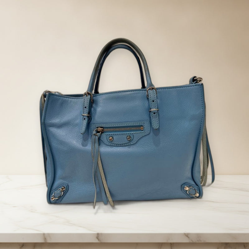 Balenciaga Paper Tote Handbag Shoulder Bag Black Leather