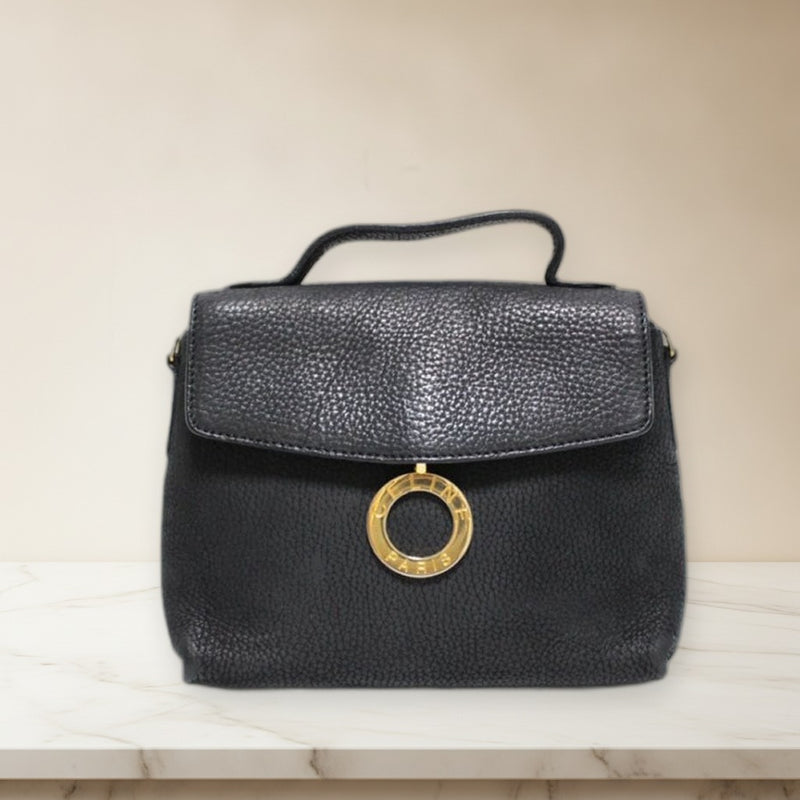 Celine Circle Ring Handbag Black Leather Shoulder Bag