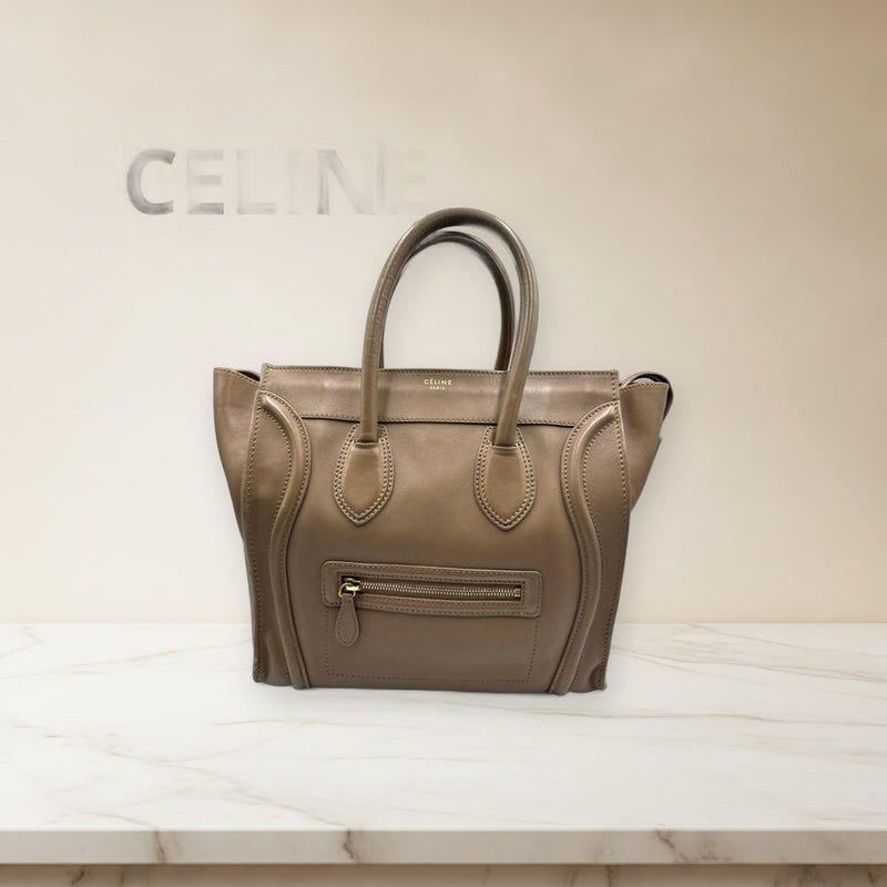Celine Luggage Micro Shopper Handbag Leather Beige