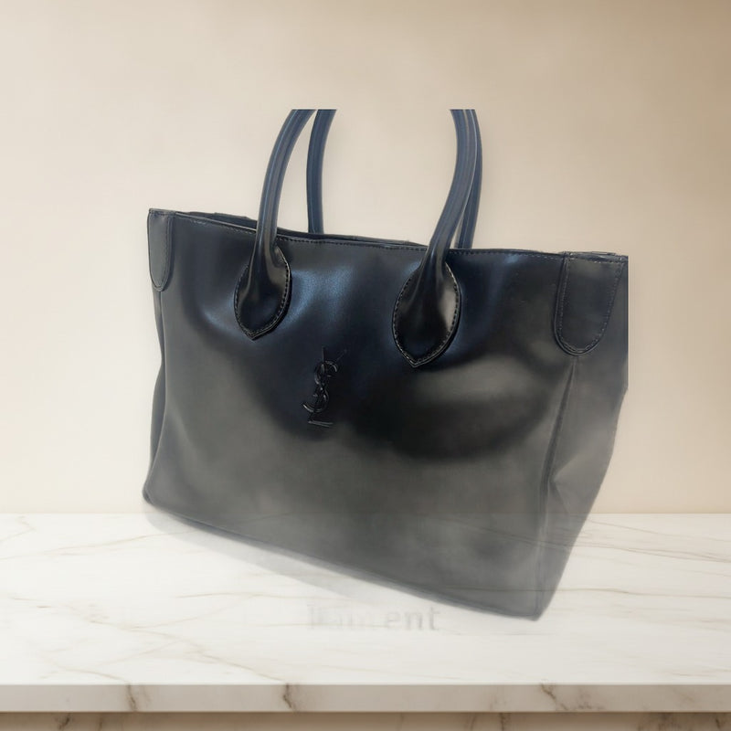 Yves Saint Laurent Ysl Logo Tote Handbag Black Leather