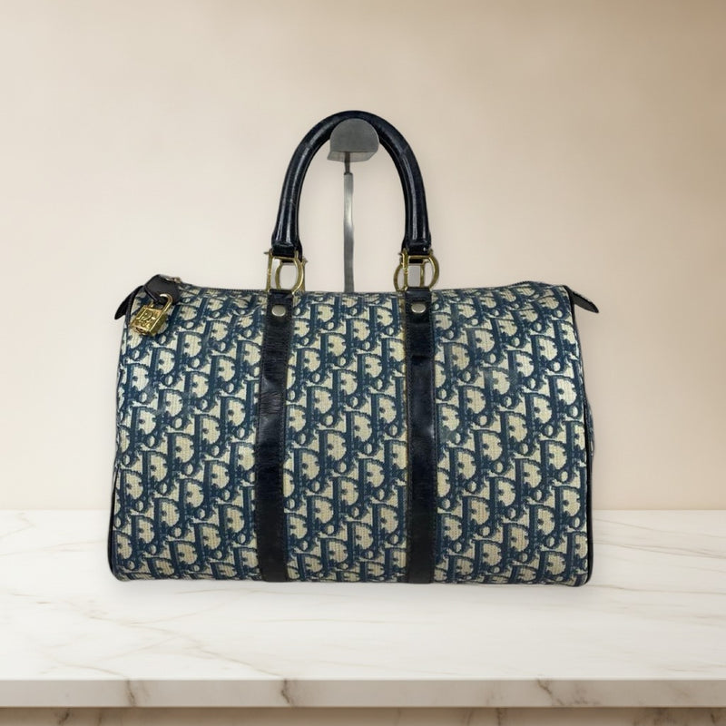 Christian Dior Trotter Boston Bag Pvc Navy D-hardware Padlock Charm
