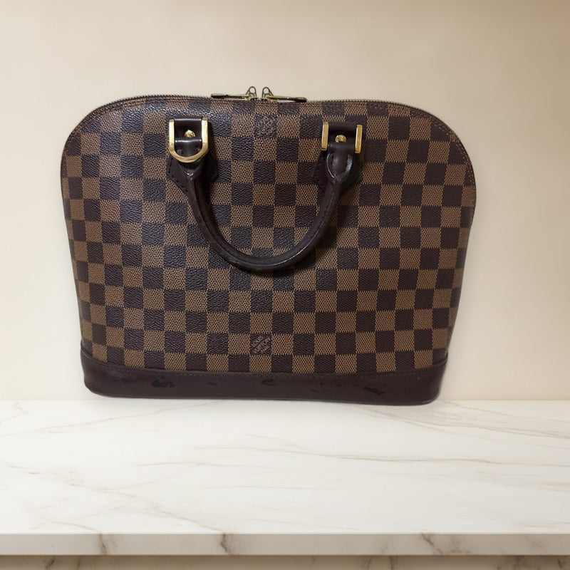Louis Vuitton Alma Handbag Damier Ebene Brown Leather