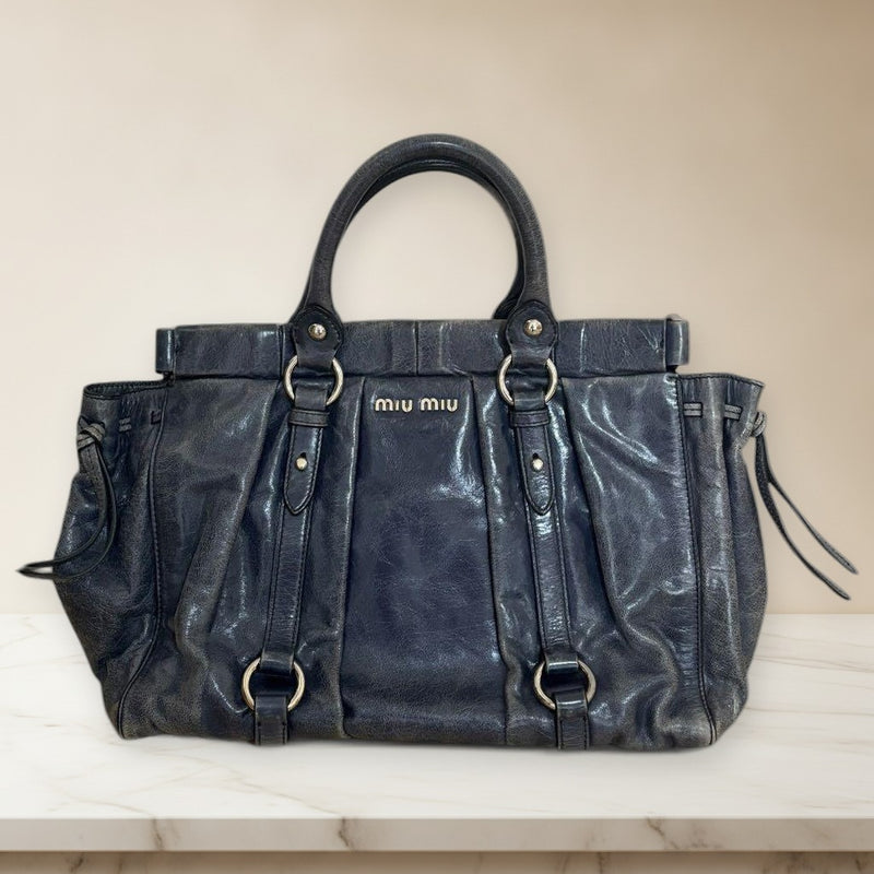 Miu Miu Vitello Lux RT0383 Shoulder Bag Leather Navy Bluette