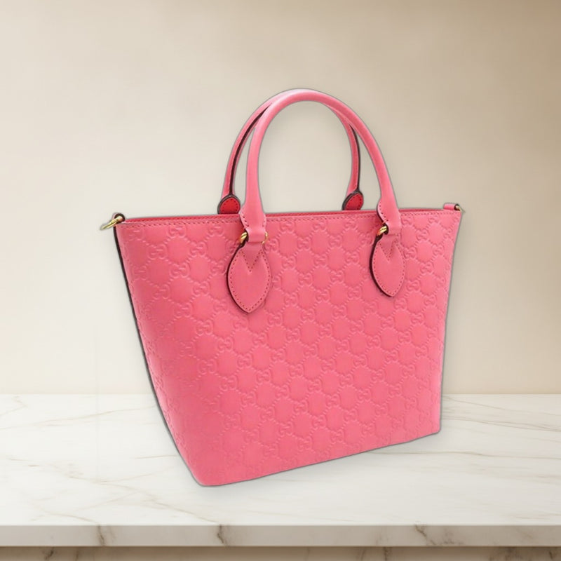 Gucci Gg Guccissima Leather Handbag Shoulder Bag Tote Pink