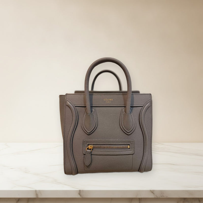 Celine Nano Luggage Handbag Tote Grey Leather Metal Fittings