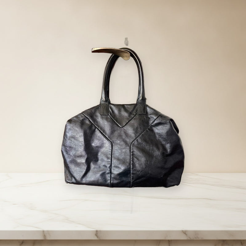 Yves Saint Laurent Easy Boston Bag Black Patent Leather Handbag