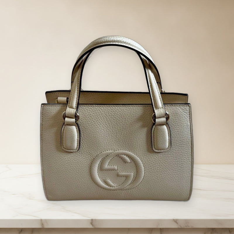 Gucci Soho 607722 Handbag Shoulder Bag Leather Ivory Champagne Gold Hardware