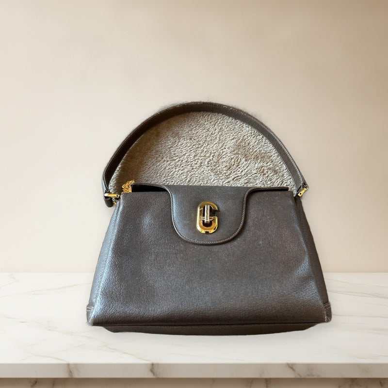 Gucci Handbag Leather Gray Gold Hardware