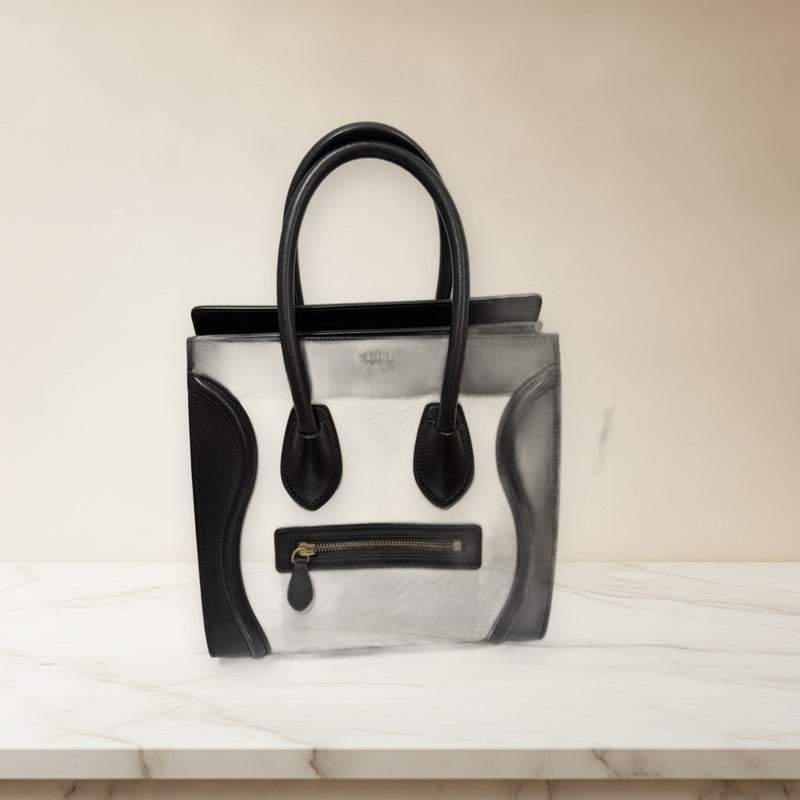Celine Luggage Micro Handbag Tricolor White Black Leather