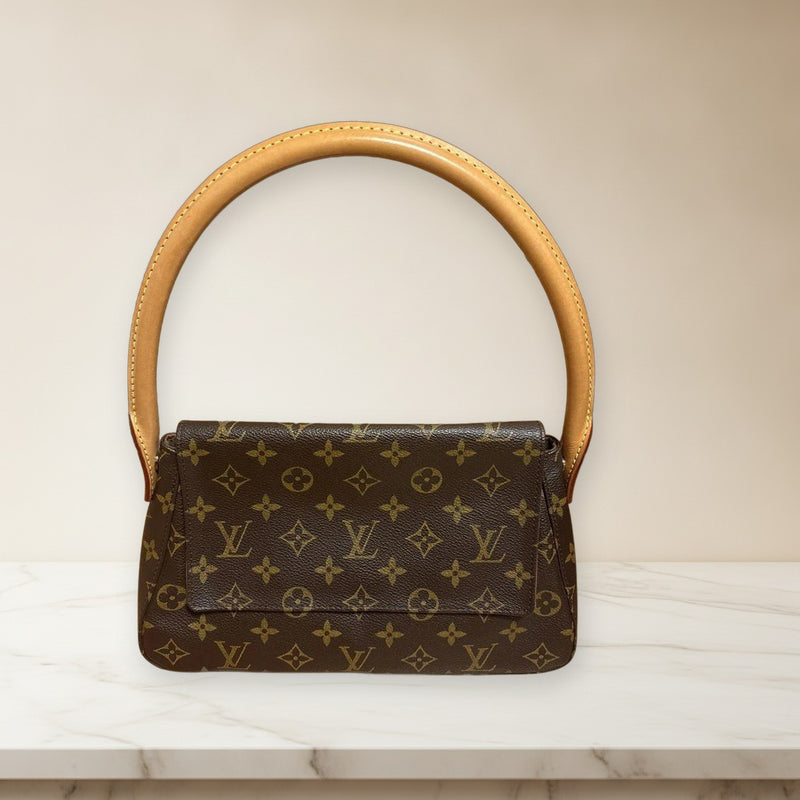 Louis Vuitton Monogram Mini Looping SD0022 Handbag Pvc Brown Gold Hardware