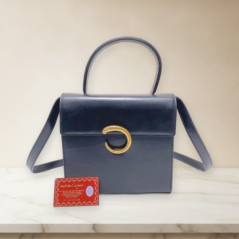 Cartier Handbag Gray Leather Gold Hardware