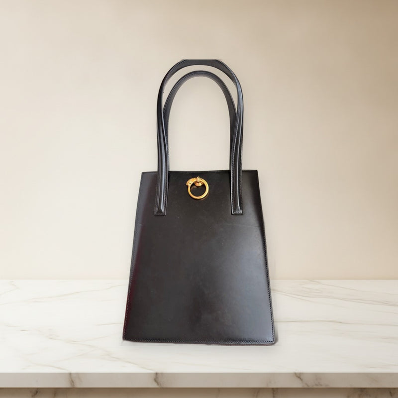 Cartier Panthere Handbag Shoulder Bag Black Leather