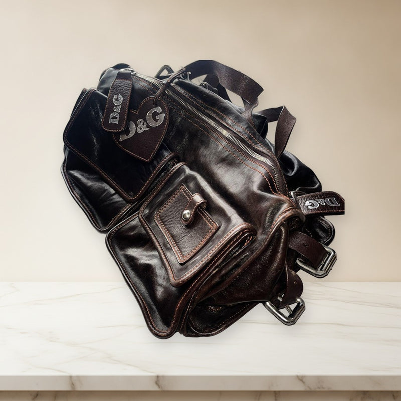 Dg Dolce Gabbana Handbag Brown Leather Multi Pocket