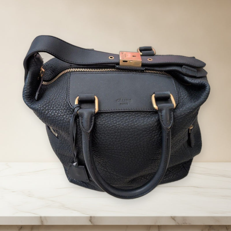 Celine Handbag Shoulder Bag Leather Black Gold Hardware
