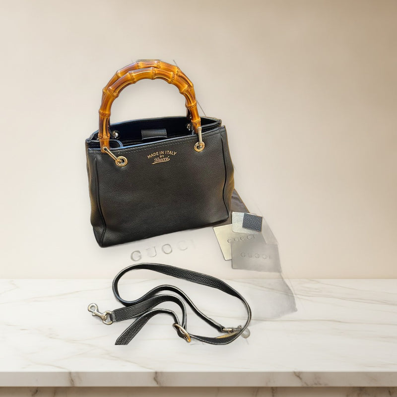 Gucci Bamboo Shopper Mini Handbag Shoulder Bag Leather Black
