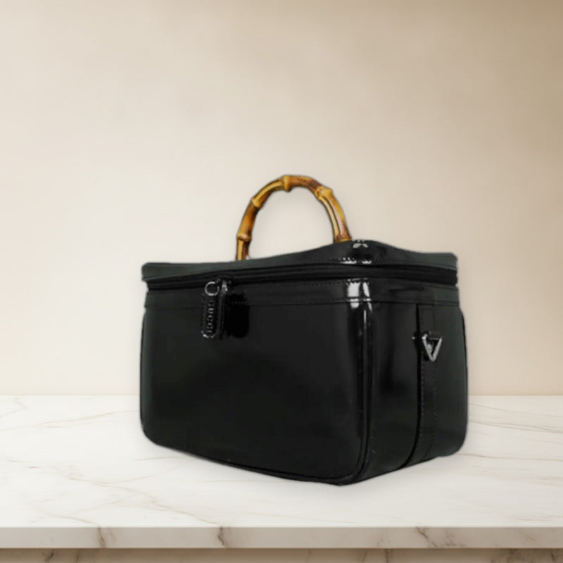 Gucci Bamboo 2-way Shoulder Bag Black Enamel Handbag