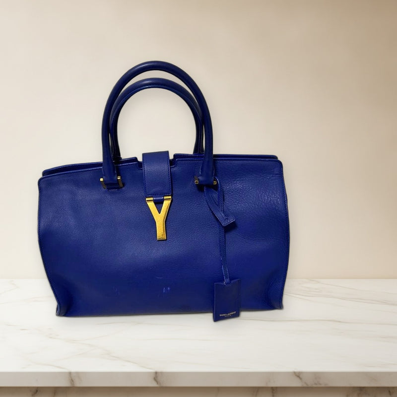 Y Line Petit Cabas Handbag Cowhide Leather Blue