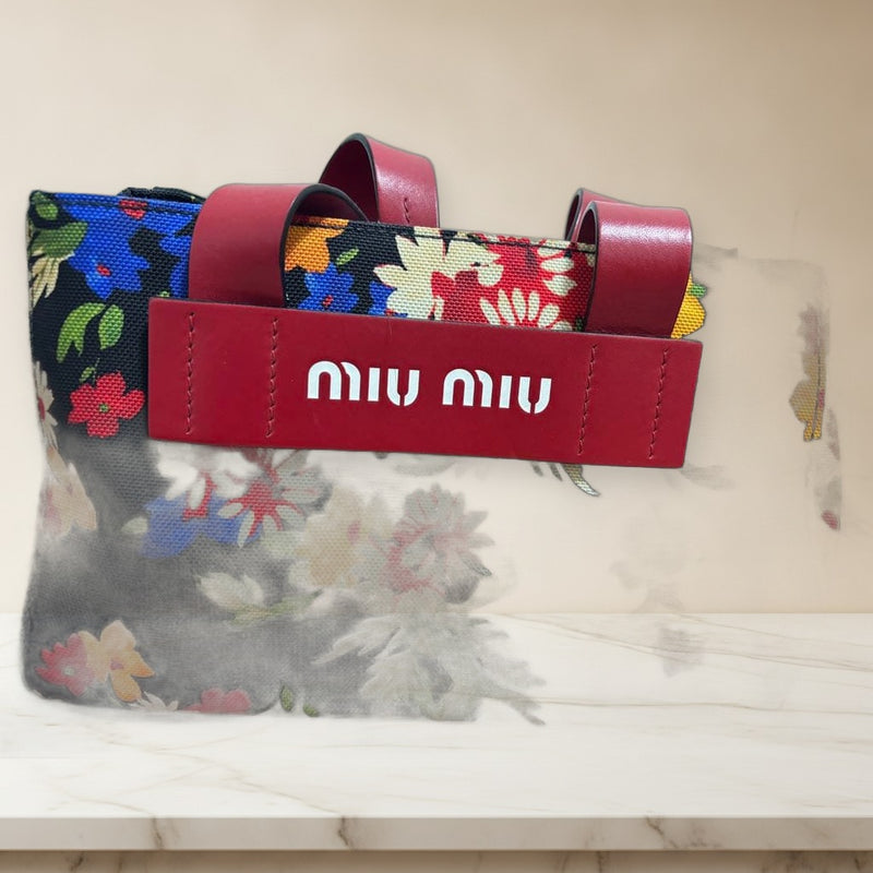 Miu Miu Floral Tote Bag Black Red Canvas Handbag