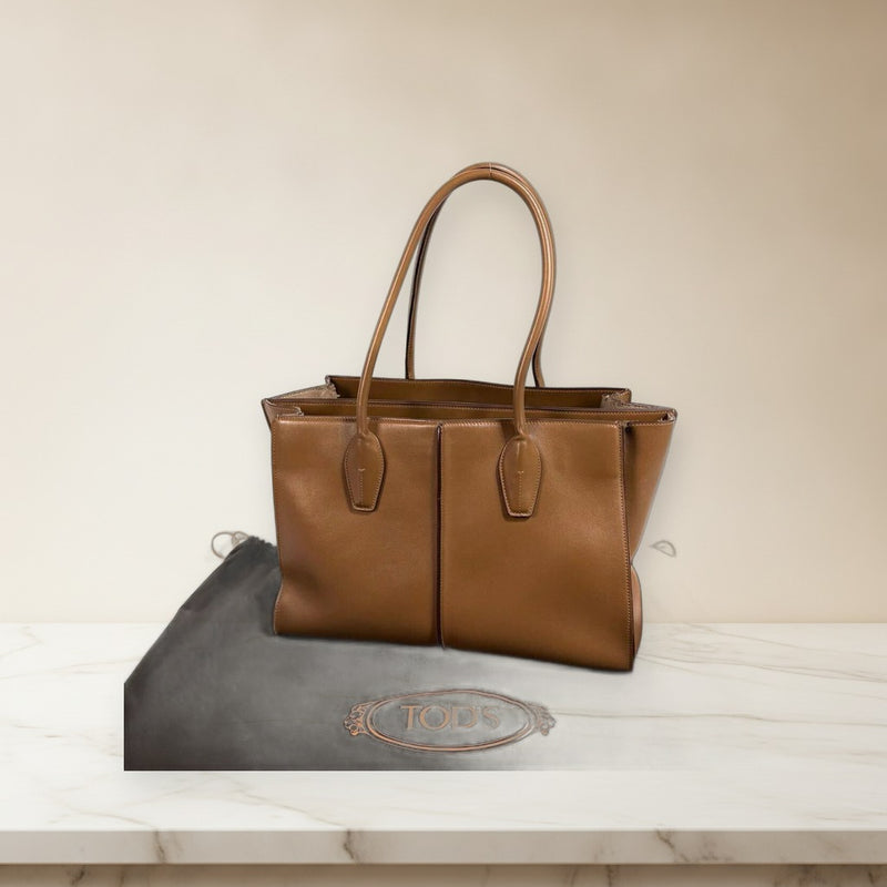 Tods Holly Bag Medium Handbag Leather Light Brown Tote Shoulder Bag