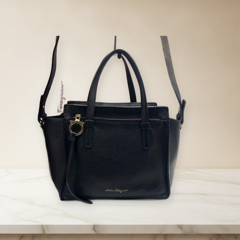 Amy Gancini 2-Way Handbag Tote Shoulder Black Leather