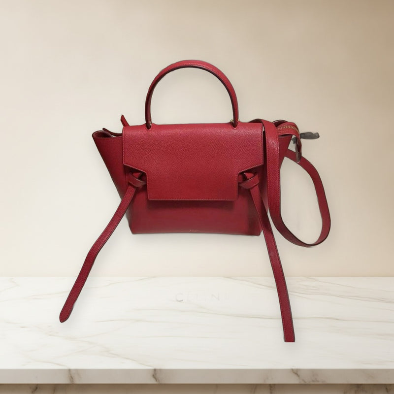 Celine Belt Bag Micro Handbag Calfskin Red Gold Hardware