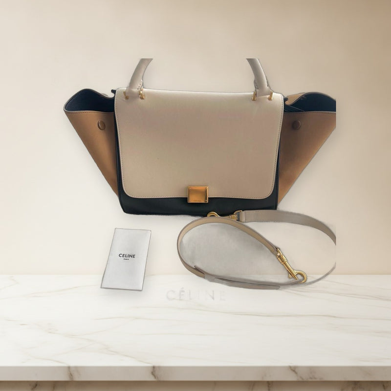 Celine Trapeze Small Handbag Shoulder Bag Suede Leather Brown