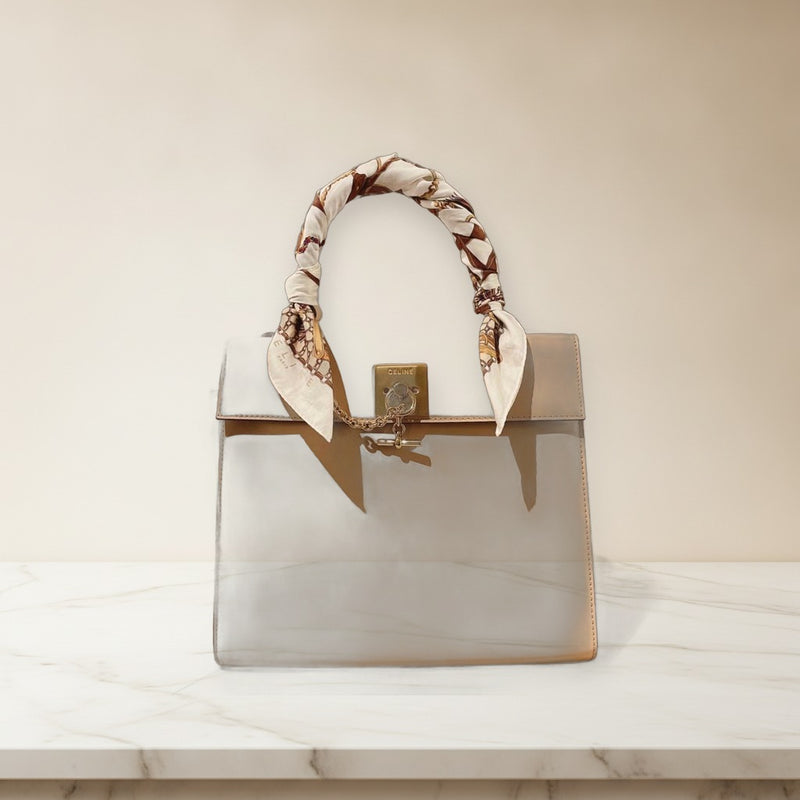Celine Gancini Toggle Chain Handbag Leather Beige
