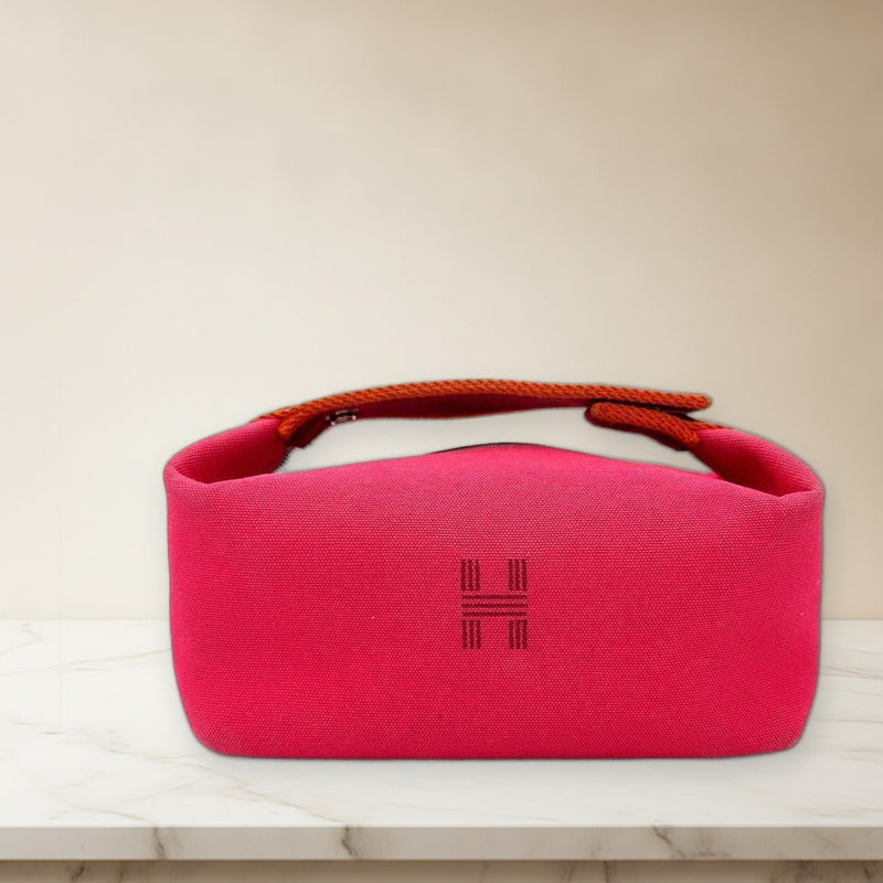 Hermes Brides A Brac Pm Pouch Handbag Canvas Pink