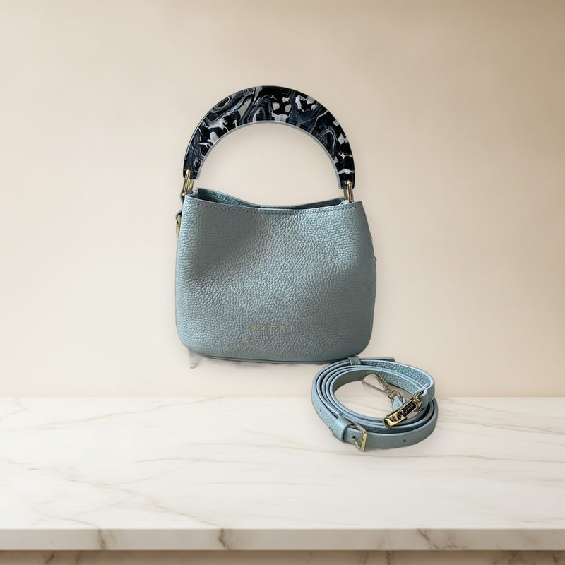 Marni Venice Mini 2 Way Bucket Bag Leather Light Blue Handbag
