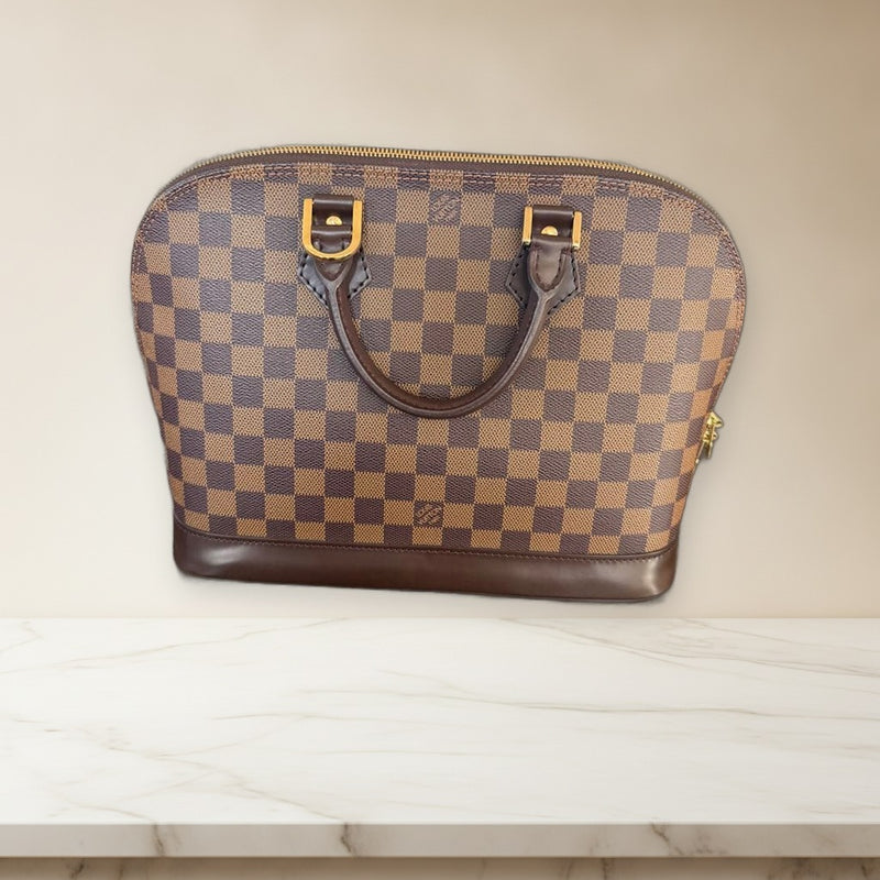 Louis Vuitton Alma Damier Handbag Brown Gold Hardware