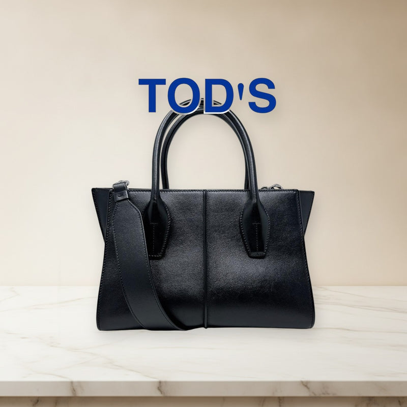 Tods Holly Small L2 43 Handbag Shoulder Bag Leather Black Silver Hardware