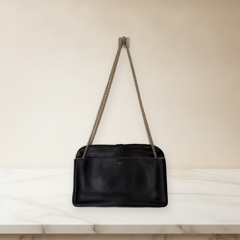 Chloe Lucy Shoulder Bag Leather Black Gold Hardware Handbag