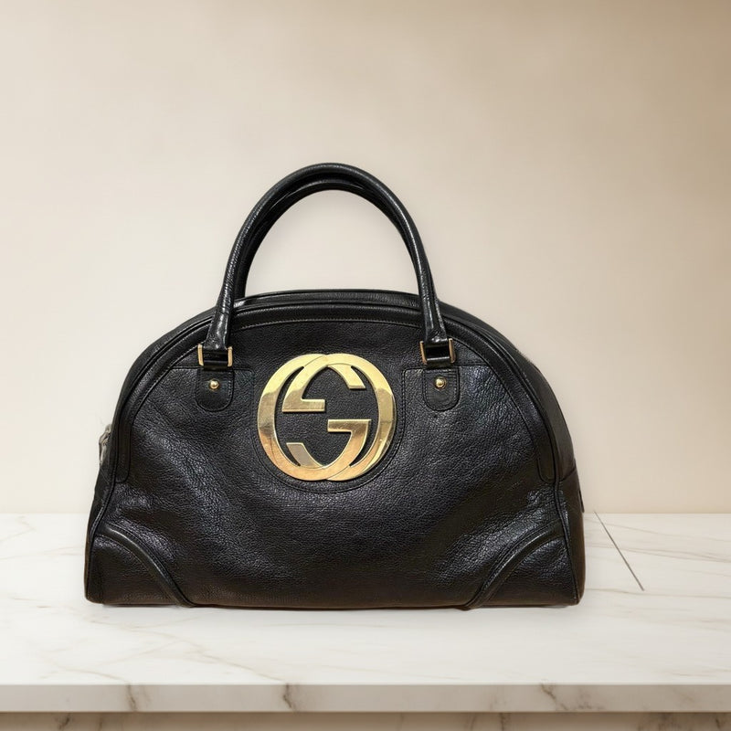 Gucci Interlocking G 131030 Boston Bag Leather Black Gold Hardware