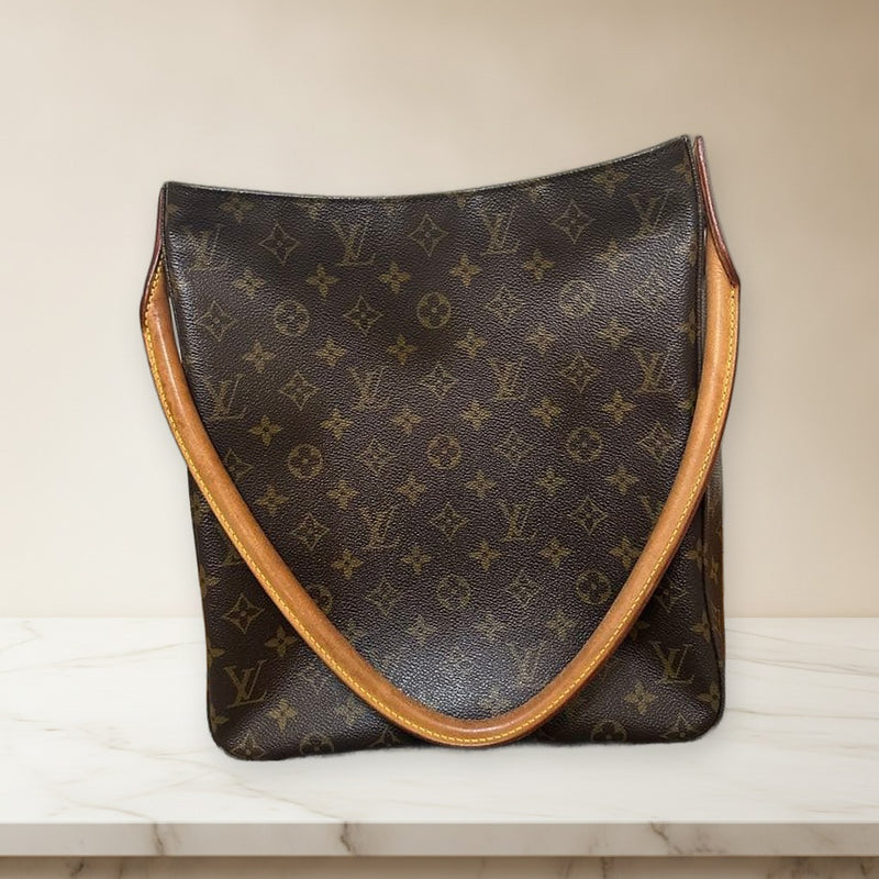 Monogram Handbag Shoulder Bag Brown Leather