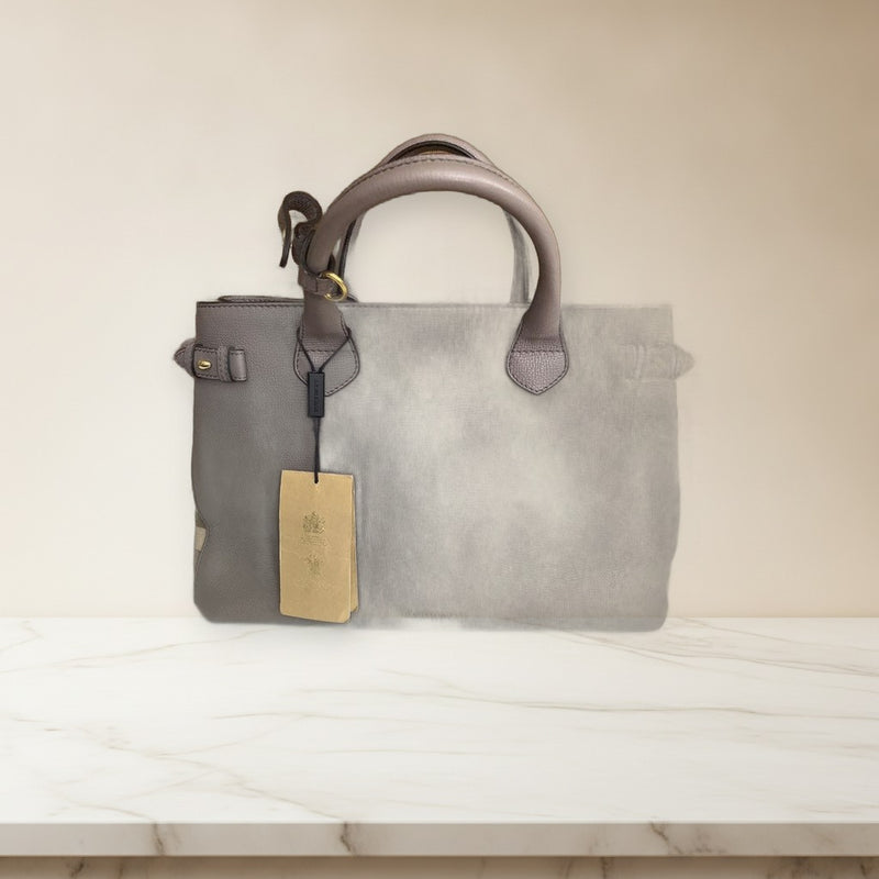 Burberry Handbag Tote Shoulder Bag Gray Checkered Leather