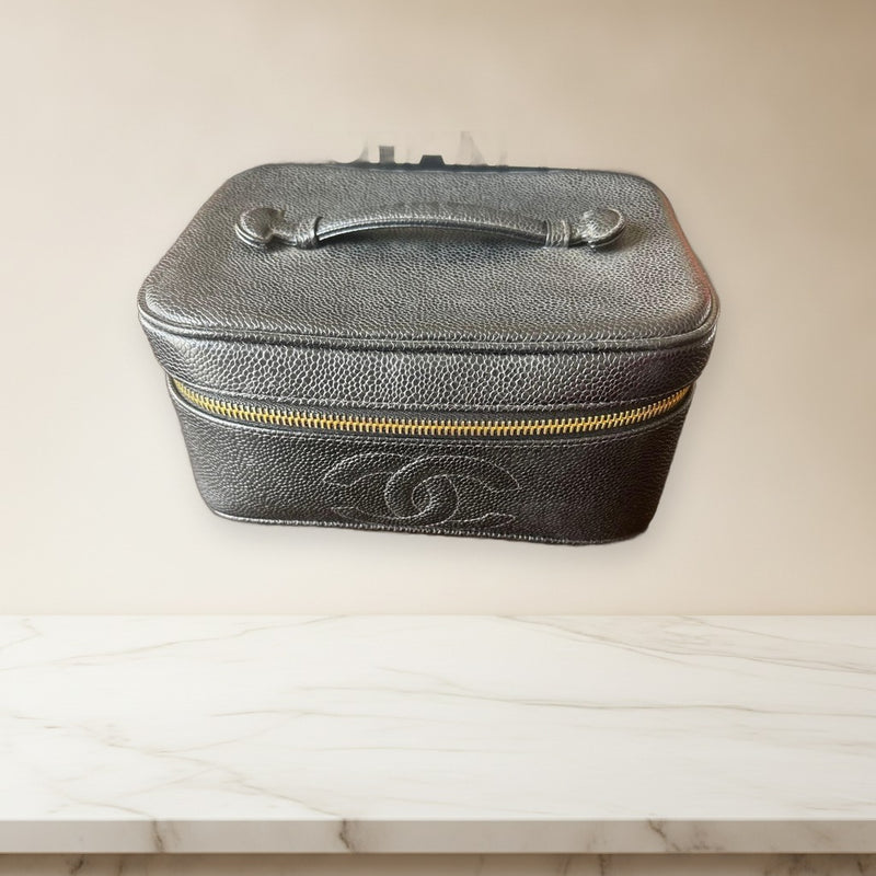 Chanel Vanity Bag Black Leather Handbag