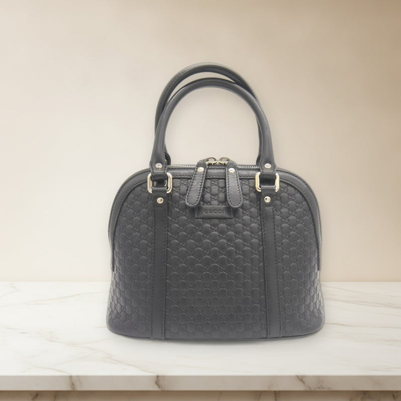Gucci Micro Gg 449654 486628 2WAY Shoulder Handbag Shima Leather Black
